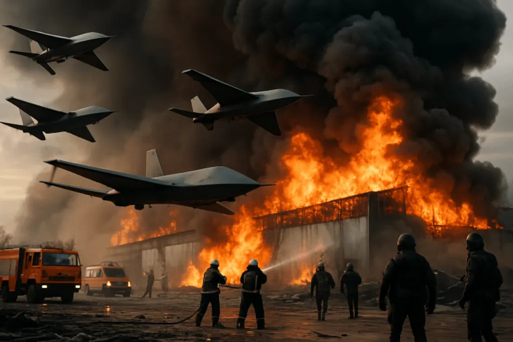 des drones ukrainiens attaquent la russie, causant 5 morts et incendiant un entrepôt wildberries, illustrant l'escalade des tensions dans la région.